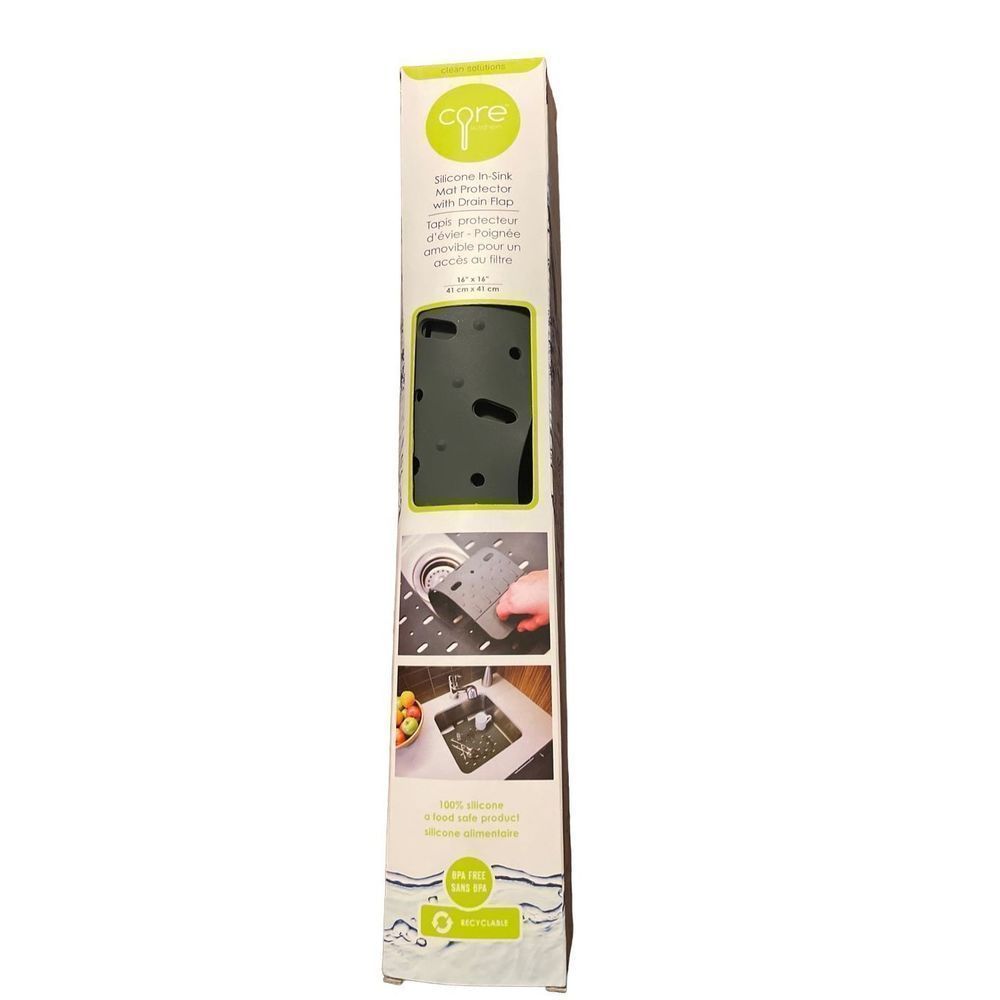 Core Kitchen Sink Mat Protector with Drain Flap, 16" x 16", Gray‎ new in box